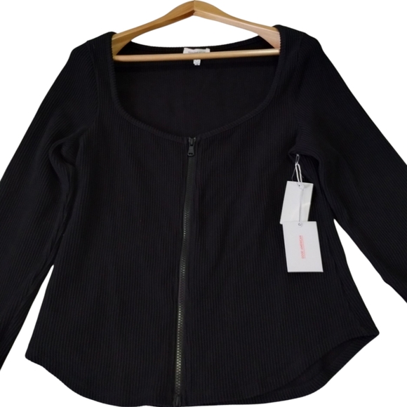 Good American Dramatic Zip Up Tee Ribbed Long Sleeve Shirt Women's XXL - Picture 5 of 8